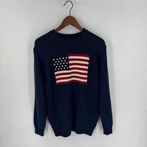 J. Galt Navy Blue Cotton Sweater American Flag Knit Women's One Size America 250